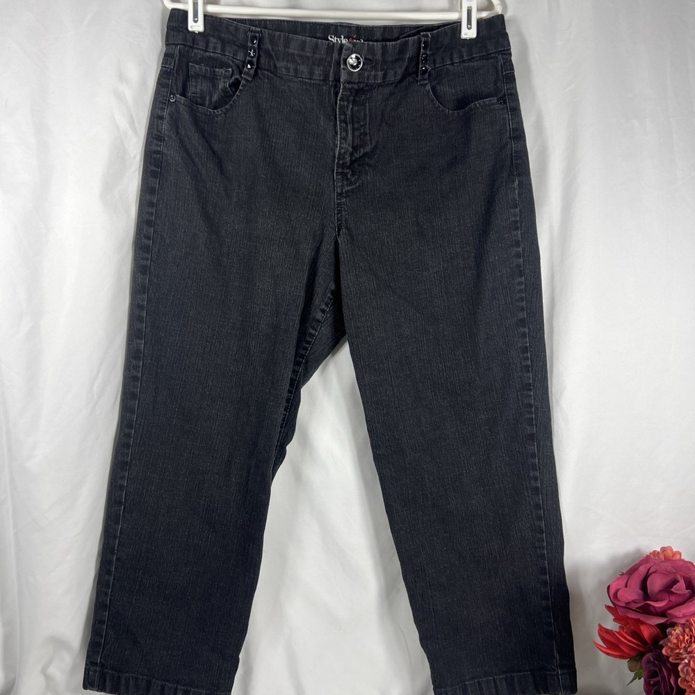 Style & Co Straight Leg Jeans Size 14 Black Cotton Blend Medium Rise Waist